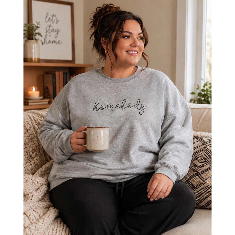 507. Homebody Graphic Sweatshirt Gray Crewneck Fleece Pullover XL
